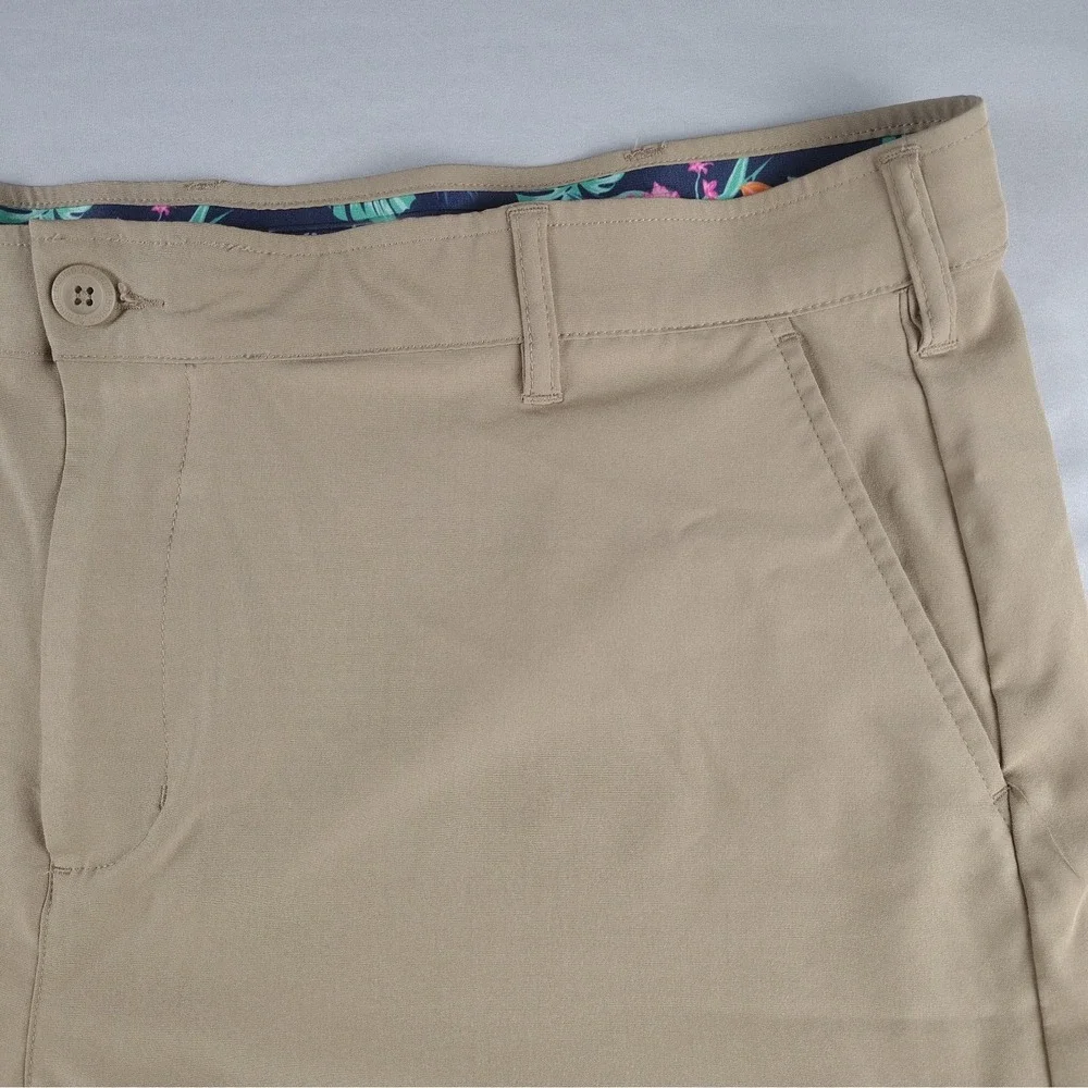Birdie Bound Men's Golf Shorts 44 Khaki Stretch Performance Flat Front Casual